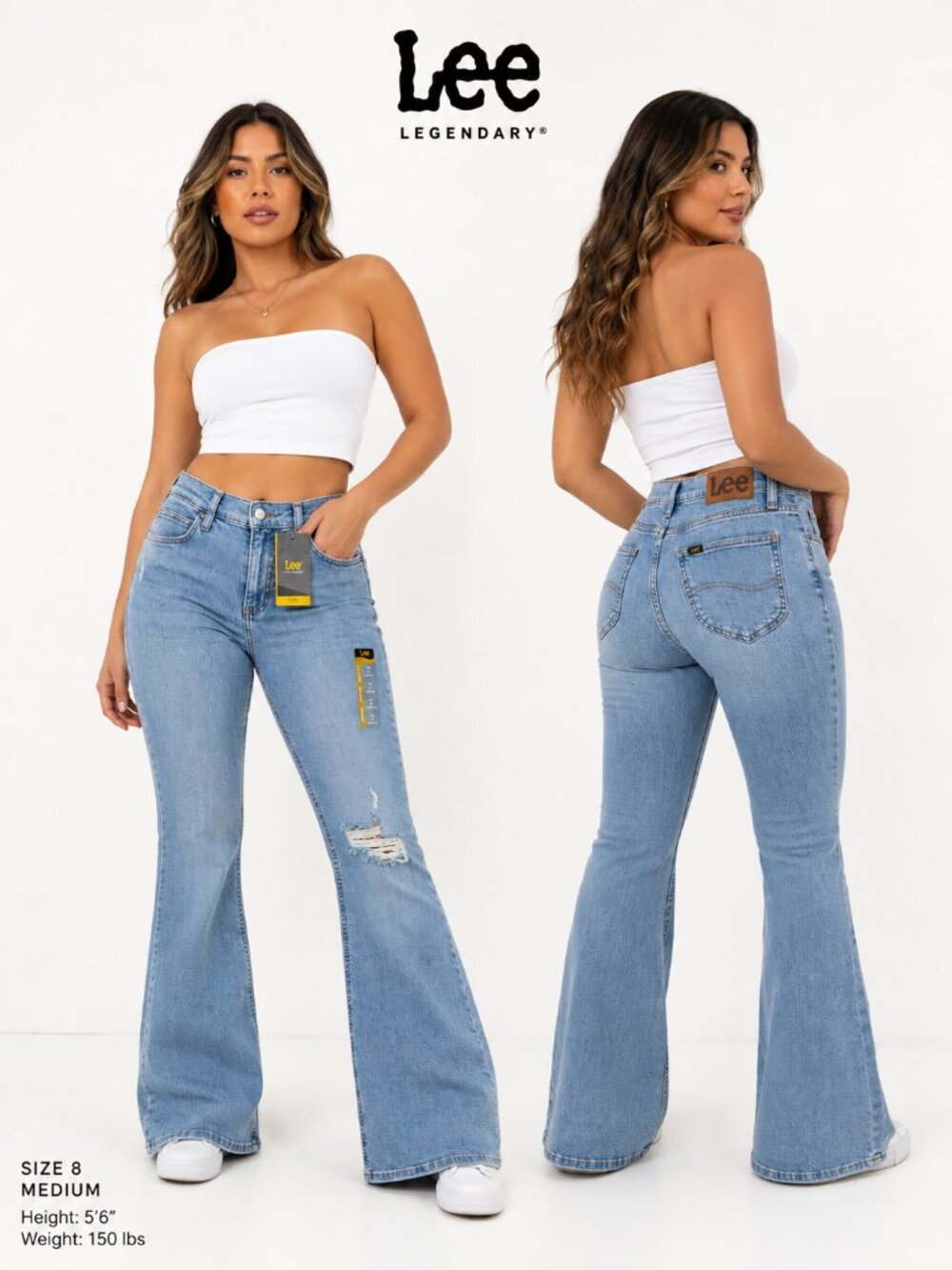 Lee Legendary Flare Jeans Womens 8 Medium Light Wash Distres High Rise 112339772